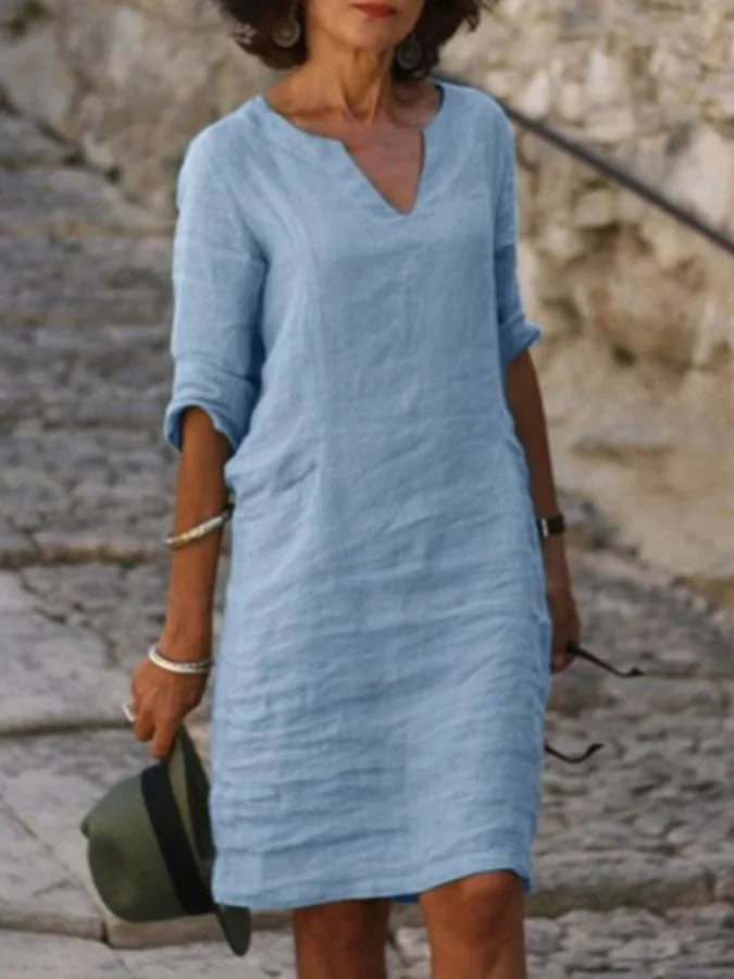 Casual Cotton And Linen Solid Color Dress