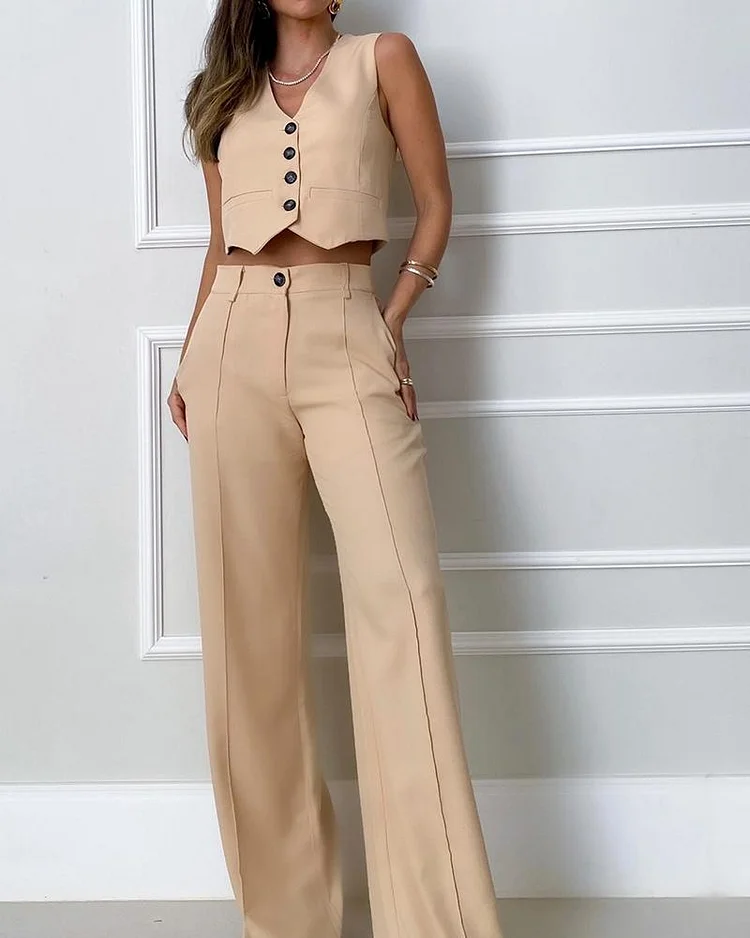 Women's Casual Button Down Trousers Two-Piece Set