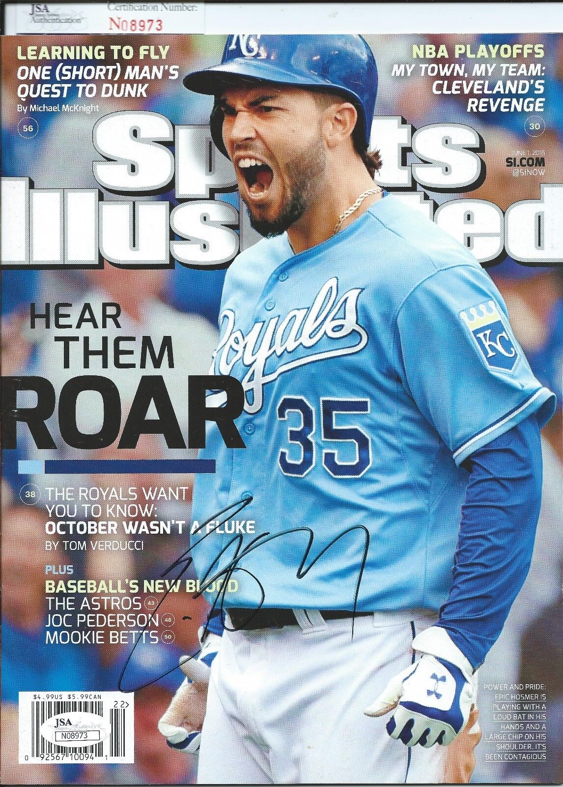 ERIC HOSMER signed auto SPORTS ILLUSTRATED KANSAS CITY ROYALS COA JSA N08973