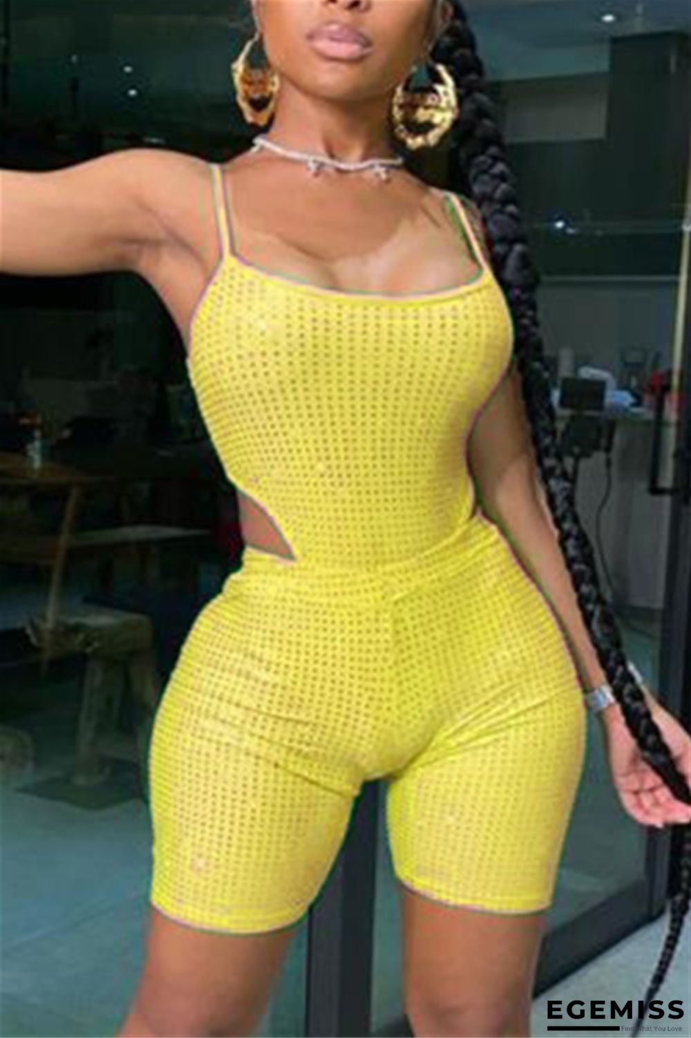 Yellow Milk Silk Fashion Sexy adult Ma'am Print Solid Two Piece Suits pencil Sleeveless Two Pieces | EGEMISS