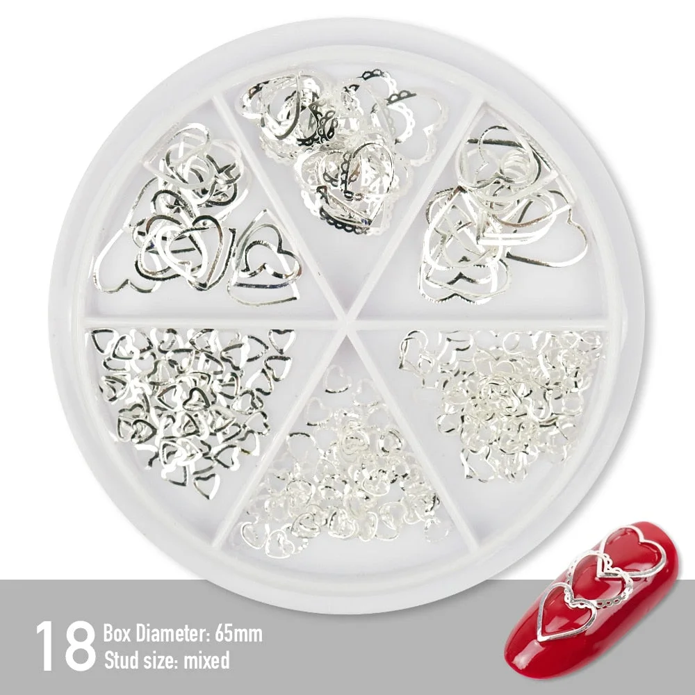 [Beautizon] 6 Grids Mixed Steel Studs Stars moons triangles Charms Nails DIY Accessories Nail Decoration Nail Art Rhinestones