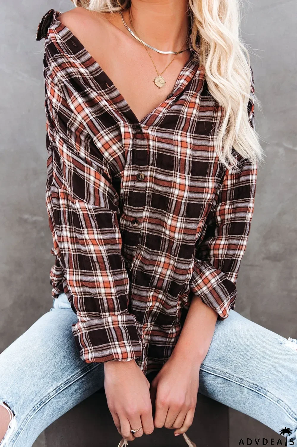 Lapel Plaid Long Sleeve Shirt Coat