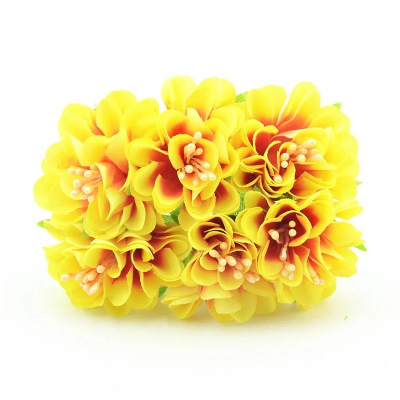 60pcs/lot Mini Silk Artificial Rose Flowers Bouquet  Scrapbooking Fake Flower Stamen Wedding Party  Decoration DIY Handmade