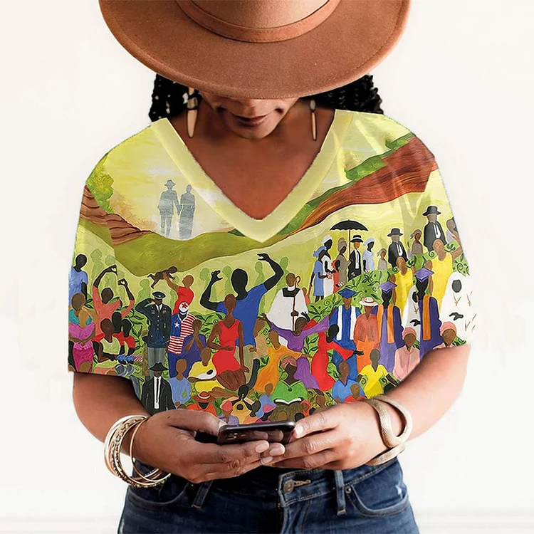 VChics Women's Juneteenth Cheer Freedom And Independence Printed Short Sleeved T-shirt