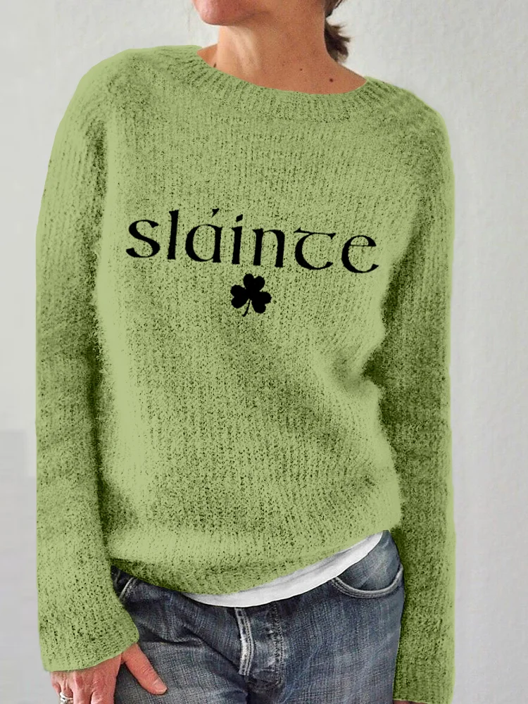 Comstylish Slainte St. Patrick's Day Print Vintage Cozy Knit Sweater