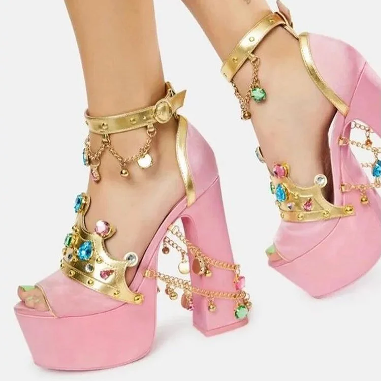 Pink Gold Jewel Embellished Platform High Heels Vdcoo