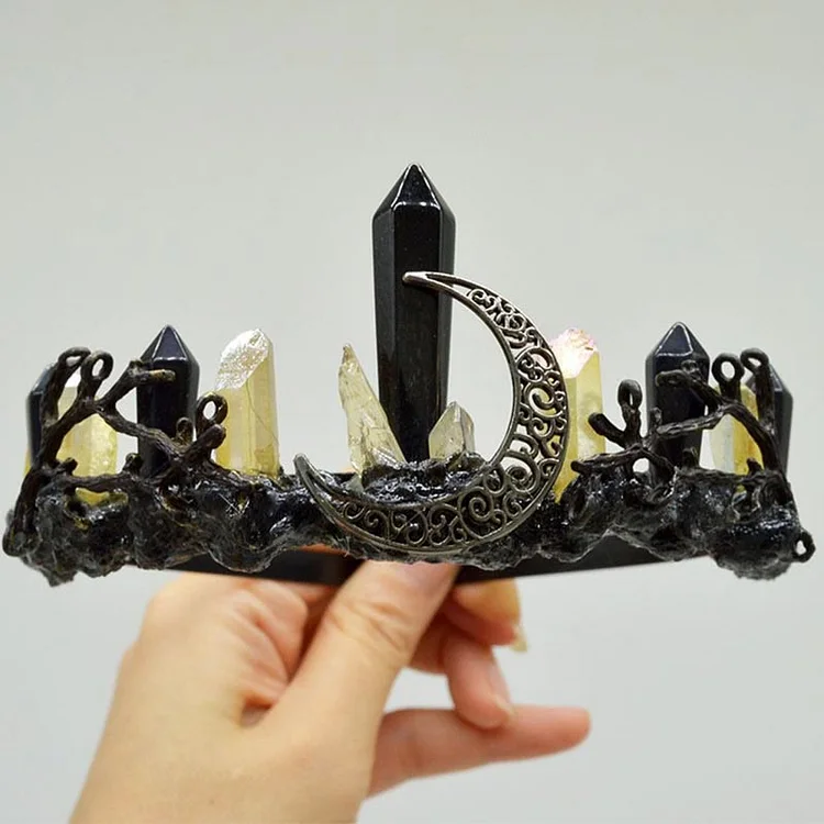 Olivenorma Natural Obsidian Crystal Citrine Column Crown Headband