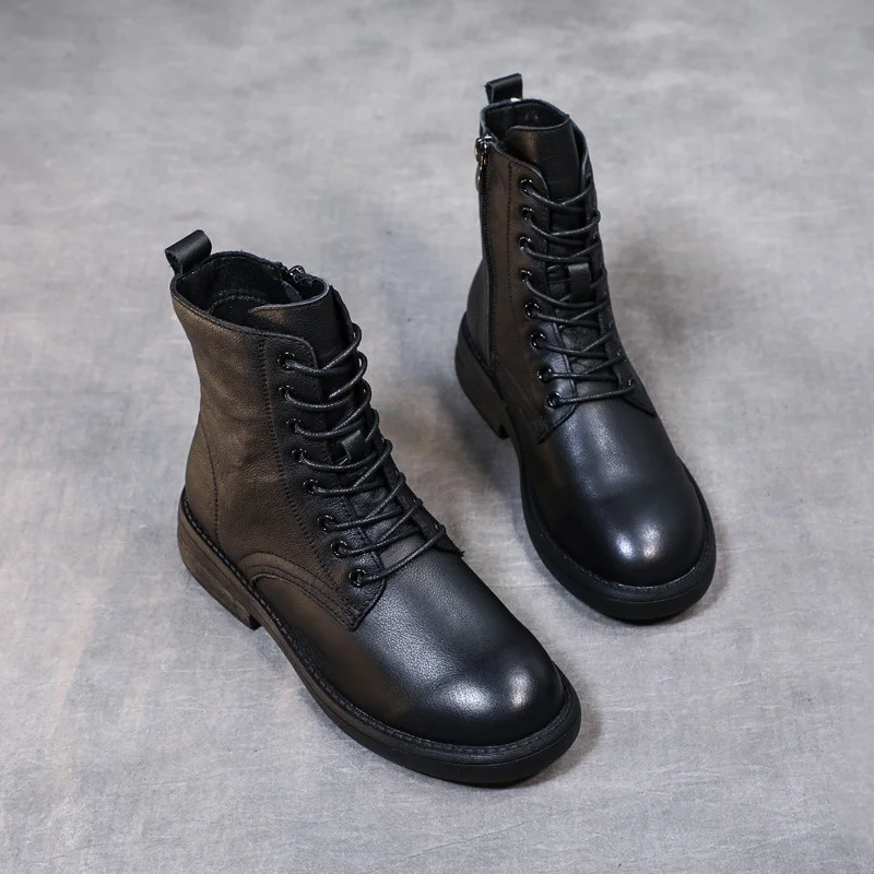 Yyvonne Leather Martin Boots Girl Retro Style British Style