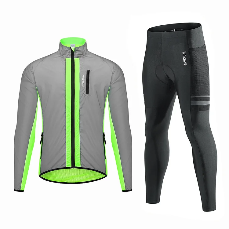 Men Spring Cycling Suits Reflective Jacket & Bike Tights