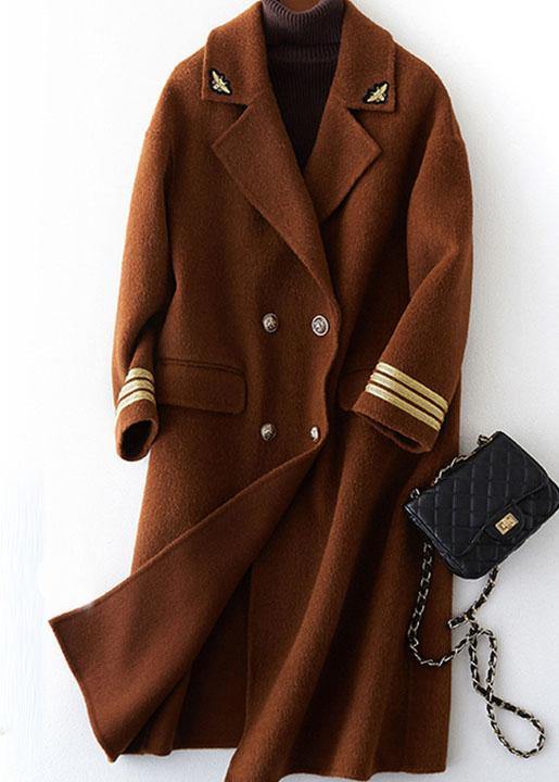 VCSHOES chocolate wool overcoat trendy plus size long Notched coat back side open coats