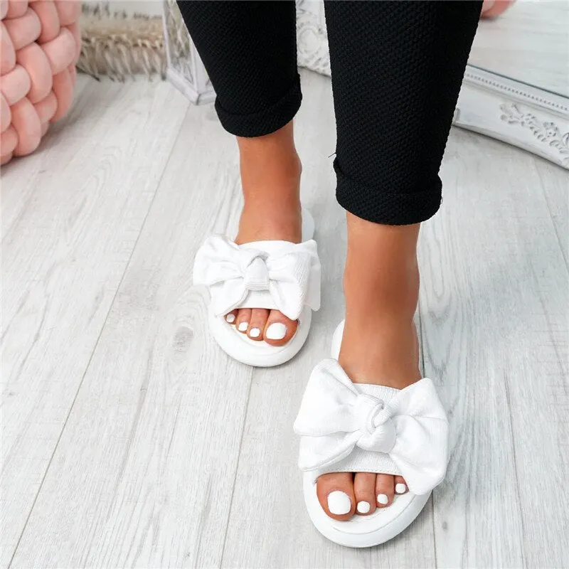 Women Sandals Slip On Sliders Peep Toe Ladies Bow Flats Casual Comfort Shoes Female 2019 Sandals Shoes Plus Size