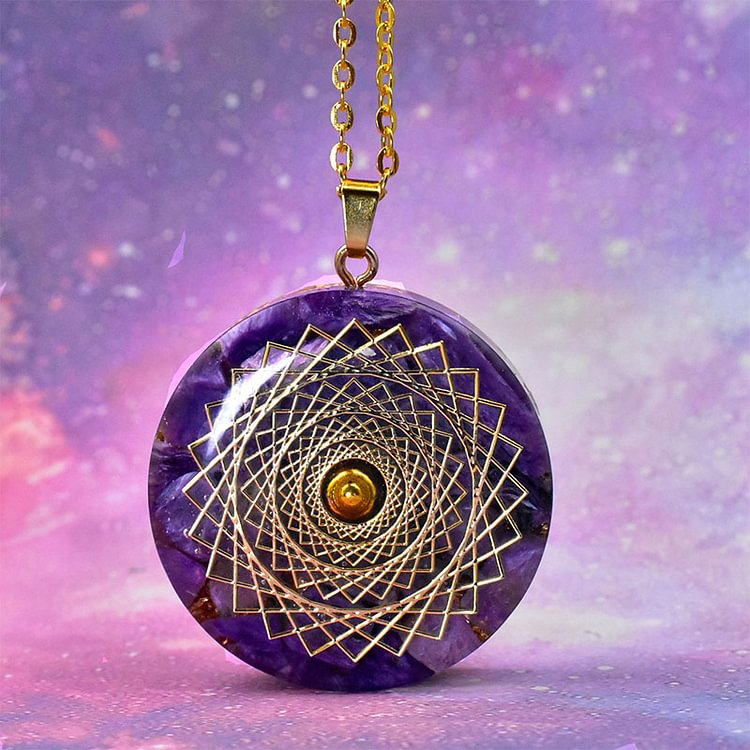 Charoite Flower of Life Orgone Necklace