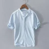 Chemise en lin à col en V et manches courtes pour hommes