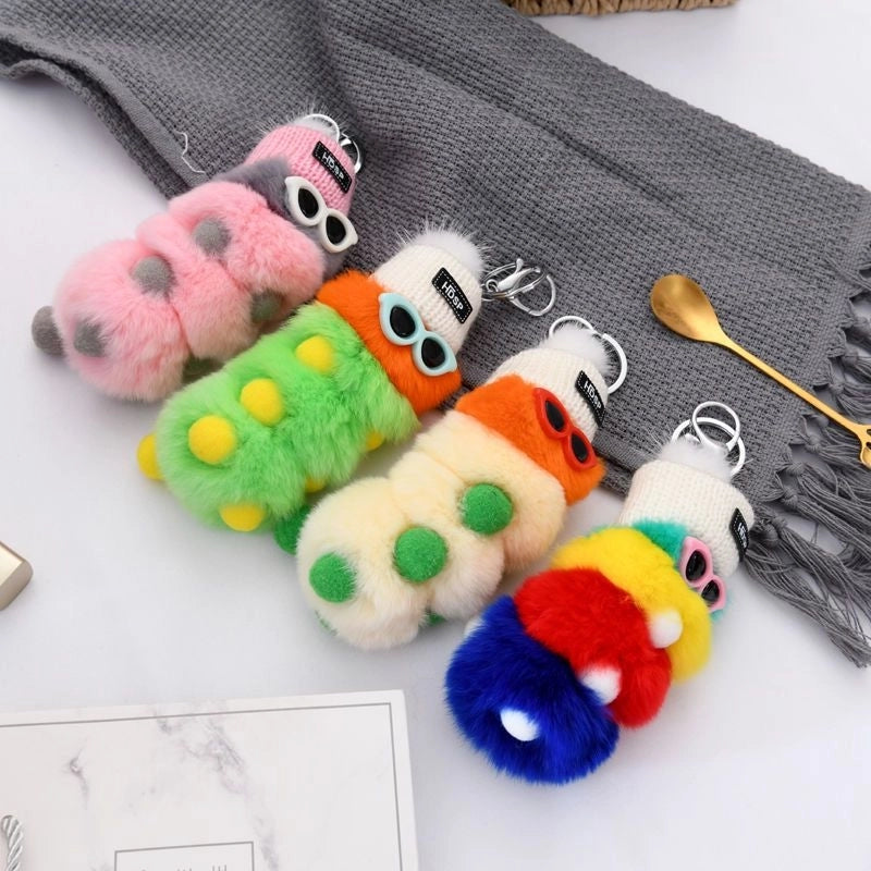 Cute Caterpillar Plush Unisex Bag Pendant Keychain