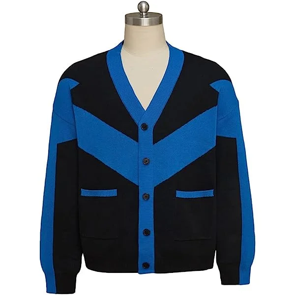 Classic Black & Blue Sweater Cardigan Coat Knitted Jacket Mens Superhero Costume Halloween Outfits Small-Medium