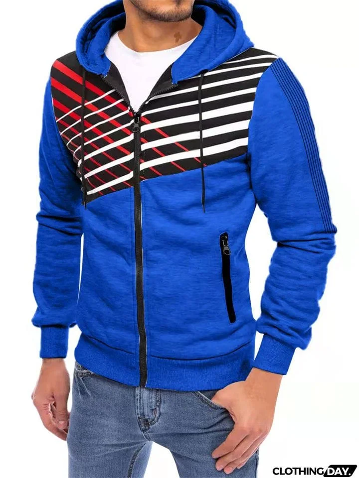 Men's Sports Style Anti-theft Zipper Pocket Drawstring Hoodies