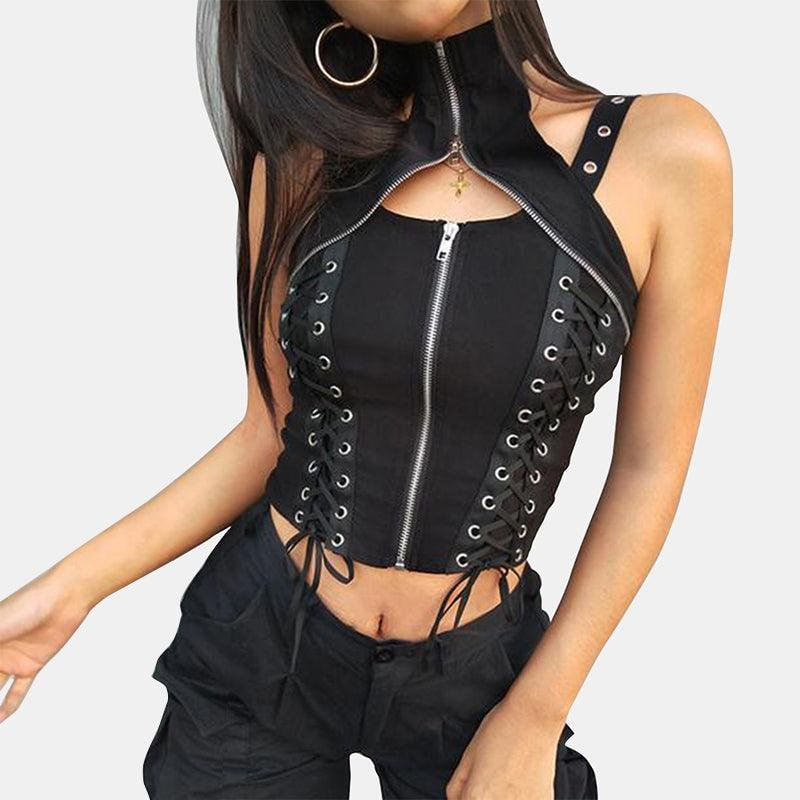 Goth Lace-Up Sleeveless Tank Top