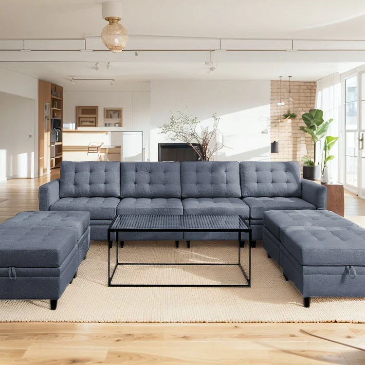 BALUS U-Shaped Sectional Sofa with Storage Ottomans, 8-Seats Convertible Sectional Sofa, Modular Sofa Sleeper for Living Room, Dark Grey