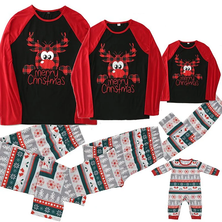 Merry Christmas Cute Deer Cartoon Print Family Matching Sleepwear Pajamas Sets