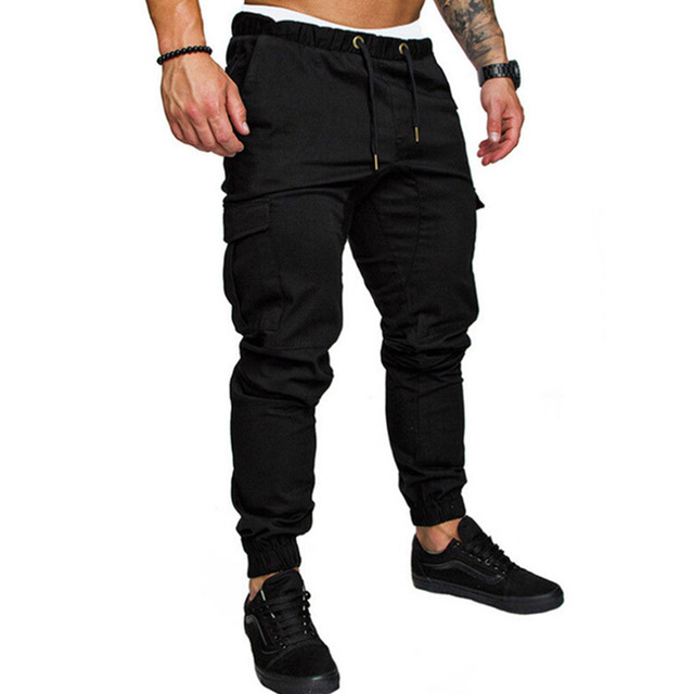 Men's Fashion Jogging Sports Casual Solid Color Pocket Slim Cargo Pants