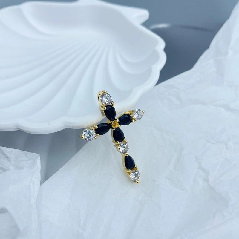 1 Piece 19*32mm Copper Zircon 18K Gold Plated Cross Pendant Jewelry Accessories