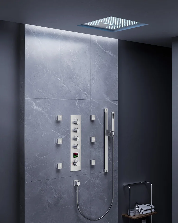SFS-1027-NK16 EVERSTEIN LED Thermostatic Shower Head System with Rough-in Valve in Brushed Nickel
