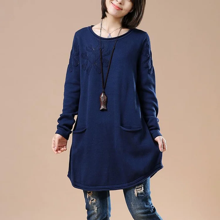 Navy cute plus size sweaters women knit dresses