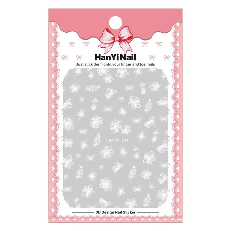 1 Sheet Embossed Nails Sticker 3D Flower Leaves Rose Pattern Adhesive Slider Decals for DIY Nail Art Tips Beauty Decoration-Nail Inspo