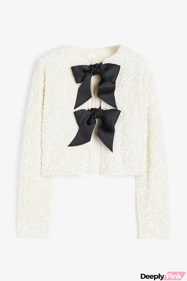 Two Ways To Celebrate Tie-front Bow Sequined Jacket