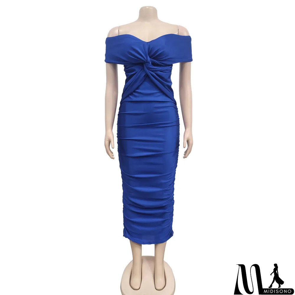 MidiSono - Sexy Cross Wrap Chest Cross Pleated Maxi Dress