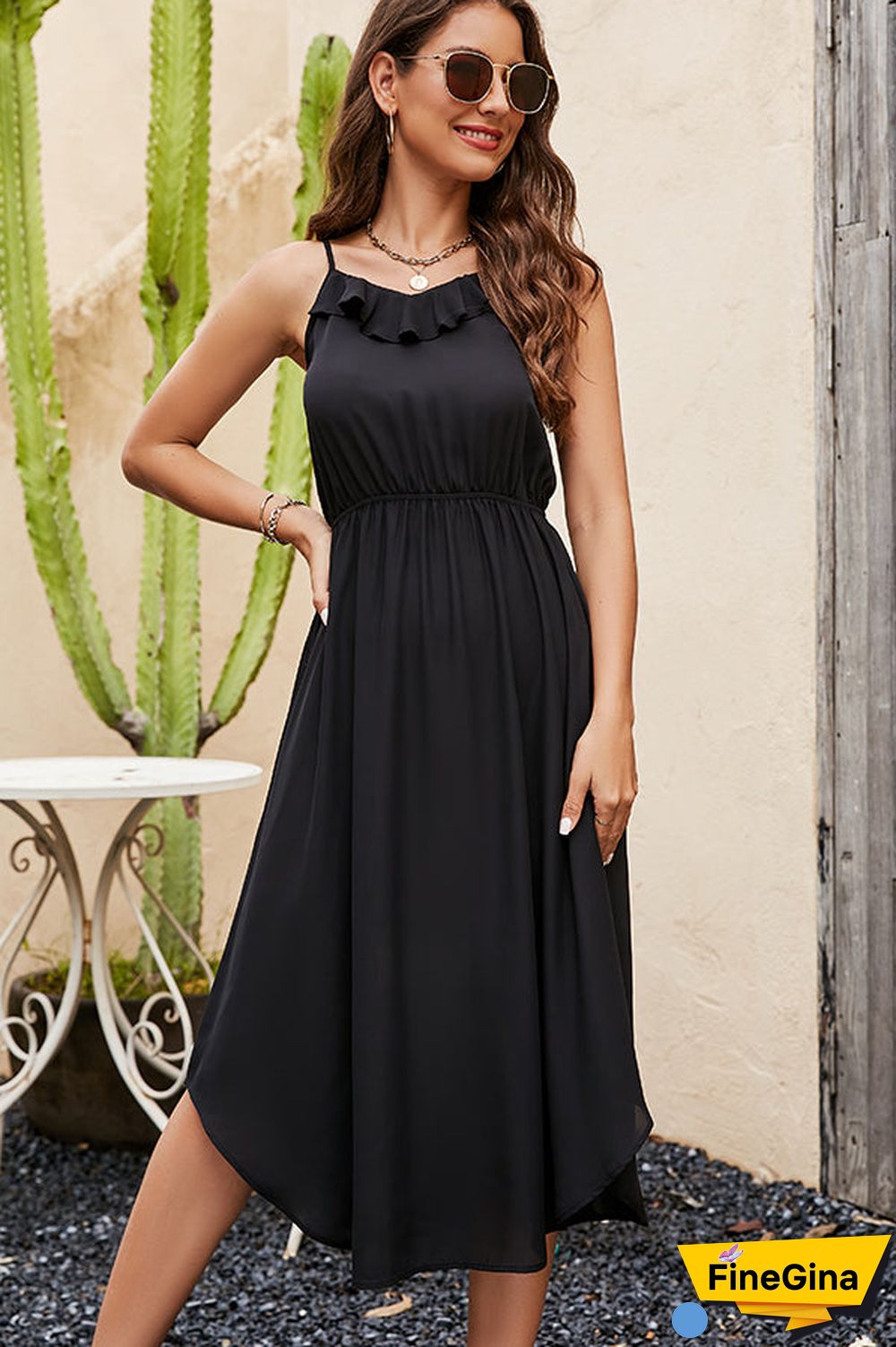 Solid Color Sleeveless Casual Dress