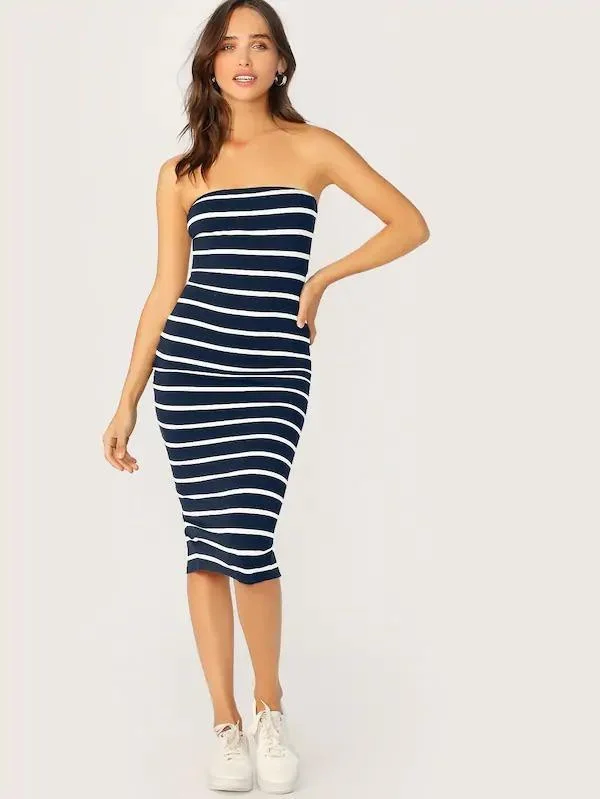 Slit Side Striped Tube Dress