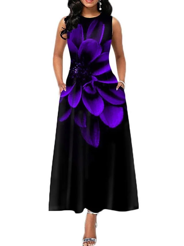 Women's A-Line Dress Maxi long Dress Sleeveless Print Print Summer Casual White Black Blue Purple Wine Green S M L XL XXL