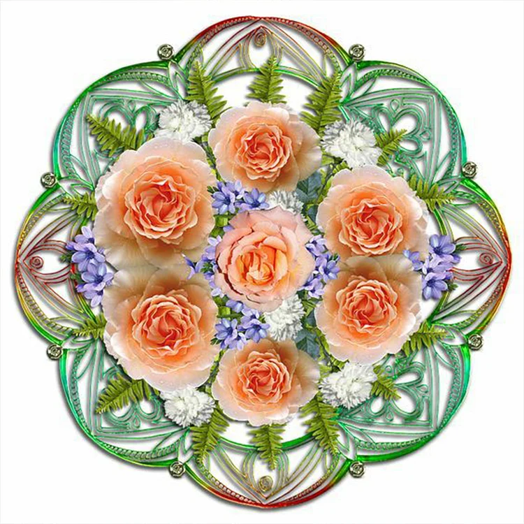 5D Diamond Painting Coral Rose Flower Arrangement Kit