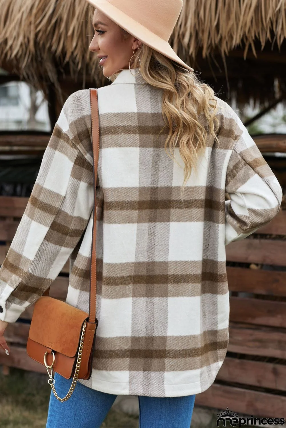 Womens Khaki Plaid Shacket