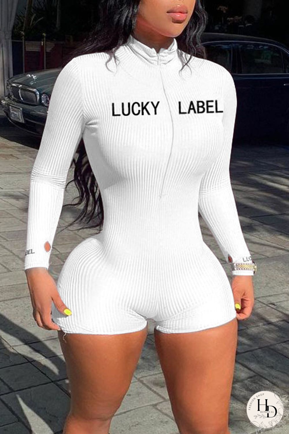 Royal Blue Casual Letter Print Split Joint Zipper Zipper Collar Skinny Jumpsuits