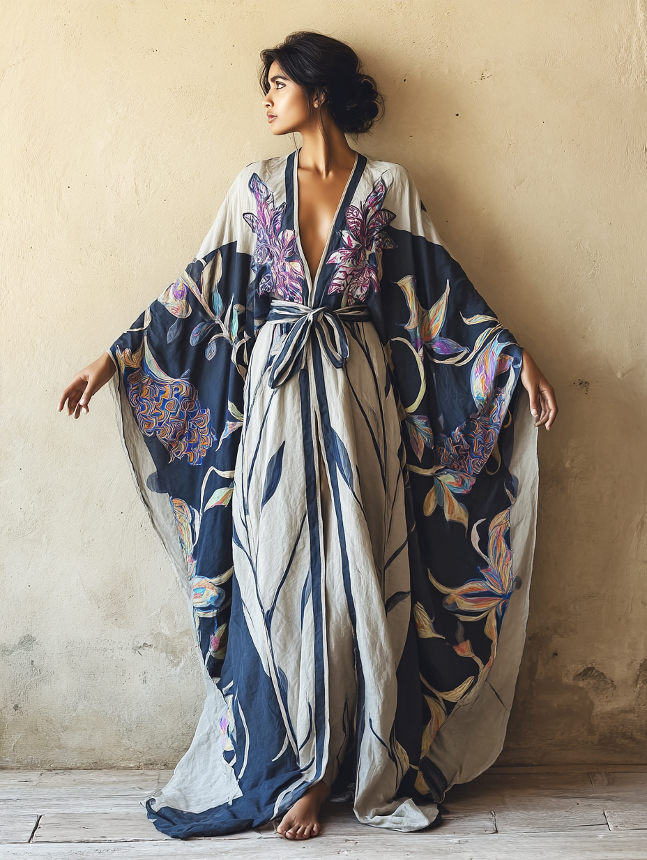 Women's Hyacinth Kimono Linen Robe (Including Belt)