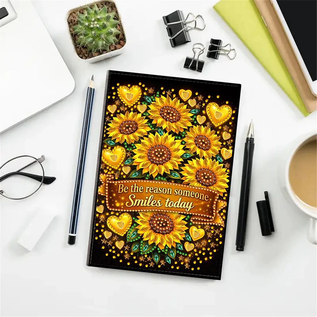 DIY Flower Diamond Painting Journals Notebooks 50 Pages A5 No Lines Special Shaped Diamond Art Kits for Beginners Craft Lovers and Artists (Sunflower)