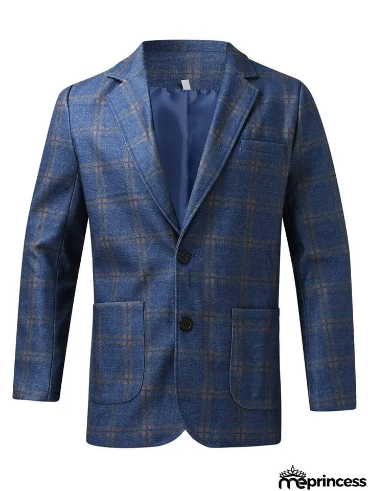 Men's British Style Plaid Lapel Long Sleeve Business Blazer