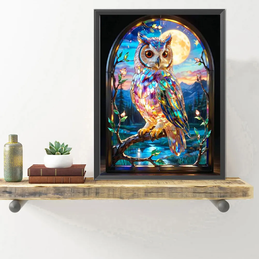 Diamond Painting - Full Round Drill - Stained Glass Owl(Canvas|40*50cm)