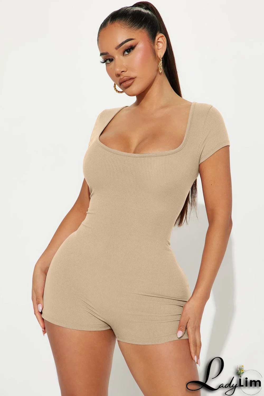 Women Ribbed Sexy Short Sleeve Romper