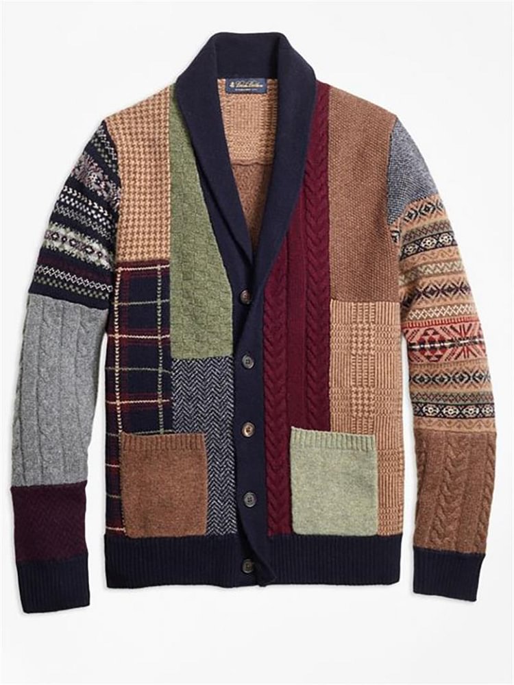 Color Block Pocket Standard Vintage Men's Sweater