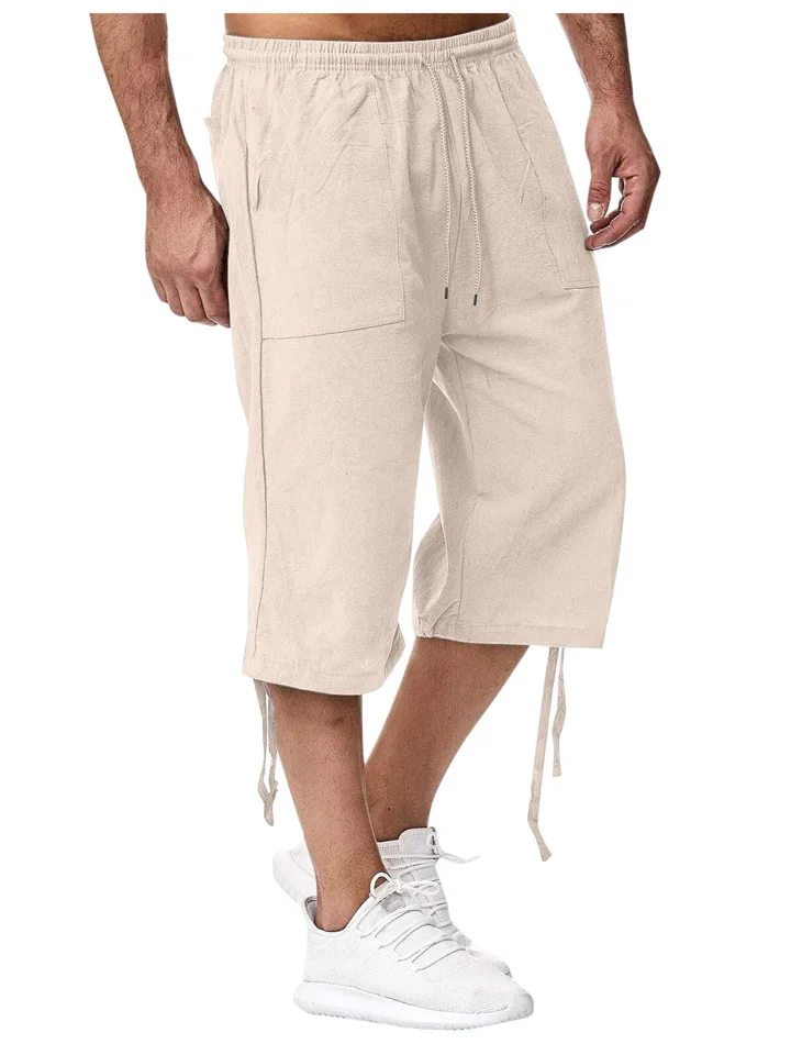 Men's Casual Cotton and Linen Sweatpants Summer Linen Seven-minute Casual Pants Cotton Pants-JRSEE