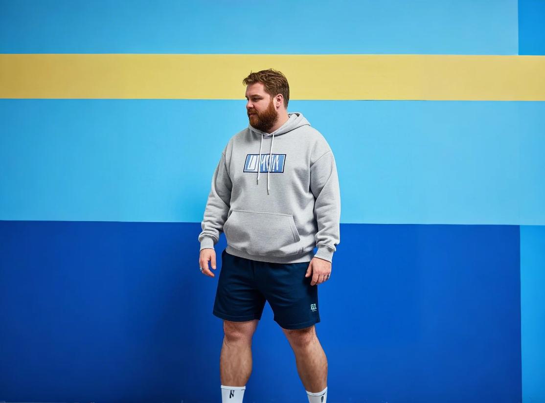 A big man wearing shorts in 7-9 inches