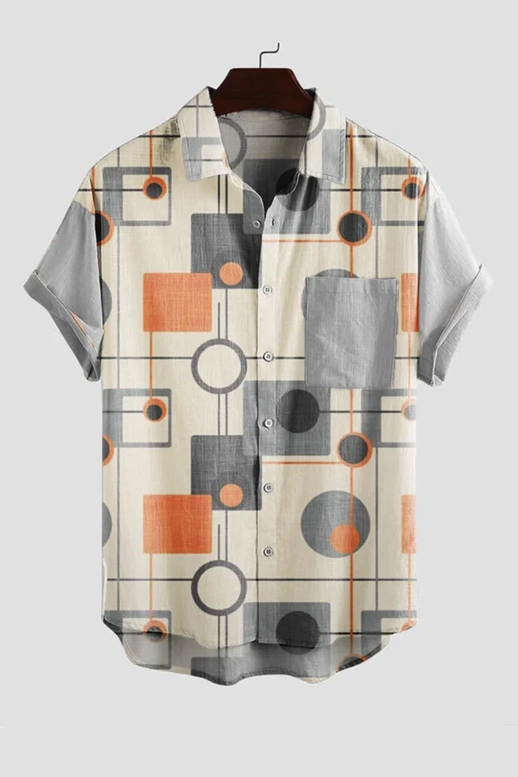 Tiboyz Off-White Geometric Short Sleeve Shirt