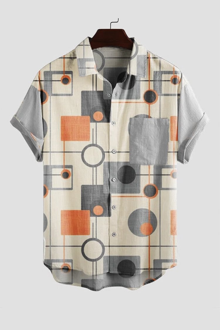 Tiboyz Off-White Geometric Short Sleeve Shirt