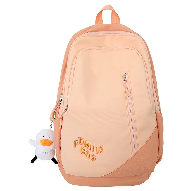 Casual Woman Backpack Contrast Color School Bag with Pendant Soft for Teenager-Annaletters
