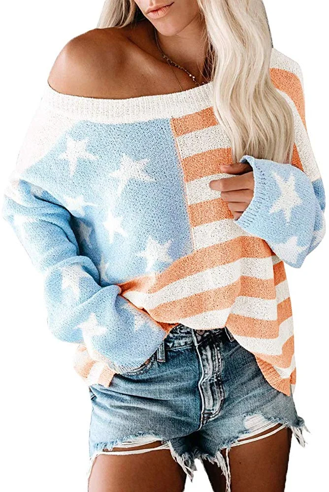 Womens Oversized Pullover Sweater Colorblock Rainbow Striped Casual Long Sleeve Loose Knitted Shirts Tops