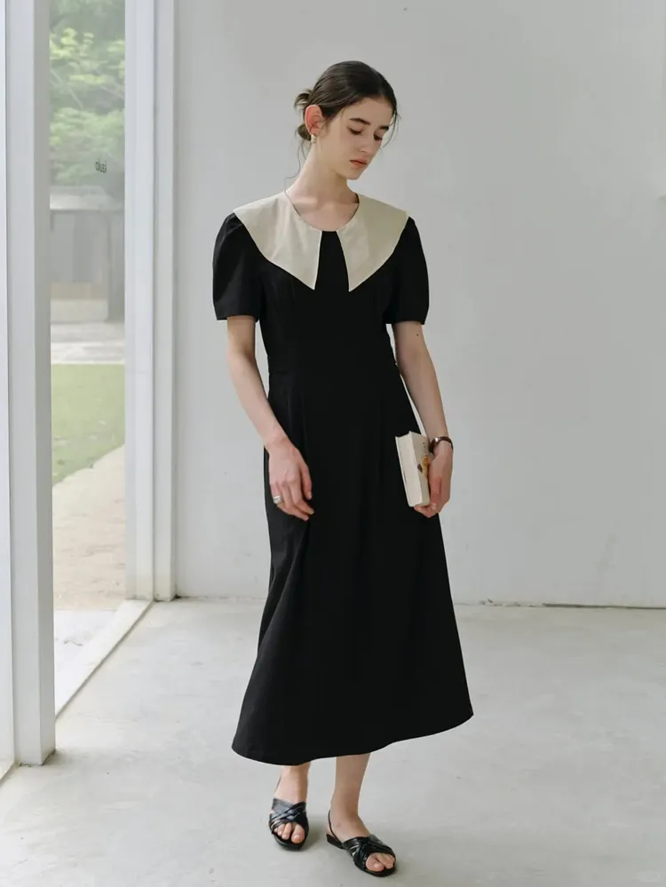 Black wide-neck midi dress