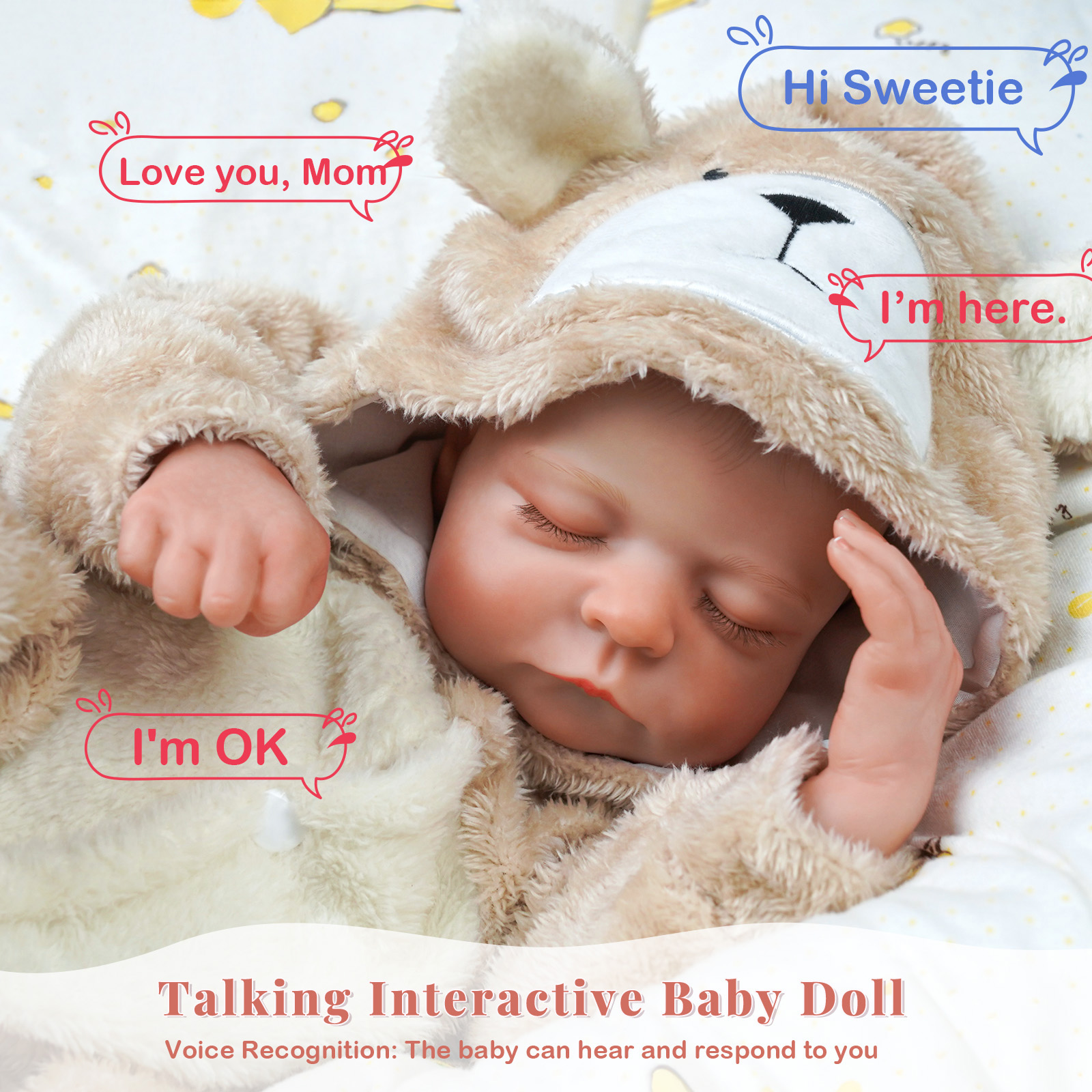 [Ships Within 24 Hours] Babeside Sleeping Reborn Baby Noah 20'' Little Infant Boy Best Gift for Kids Sleeping Plush Suit Boy-Talking + Heartbeat Coos and Breath